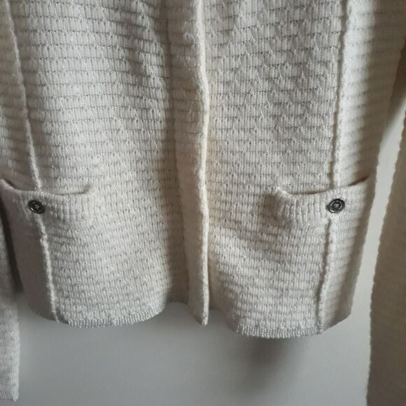 Anne Klein Sweater Blazer Women Small Off White Silver Metallic Zip - Picture 5 of 11